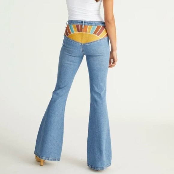 DRIFTWOOD Denim - DRIFTWOOD Blue Flare Jeans with Multicolor Sunburst Waist